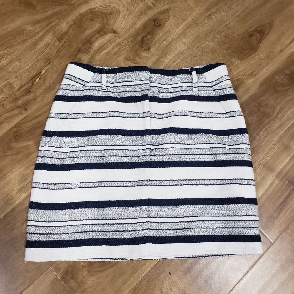 ANN TAYLOR LOFT navy blue & White Cotton Tweed Zip
